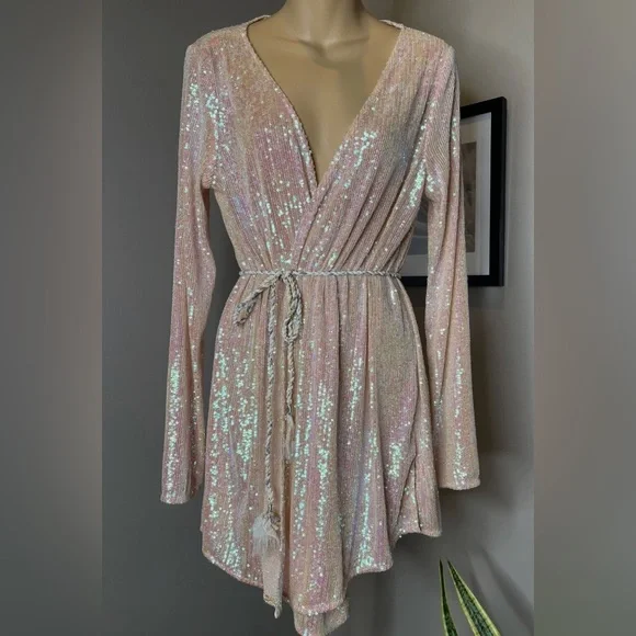 Free People Disco Daydream Sequin Kimono Dress Small | Boho Glam - Picture 12 of 15